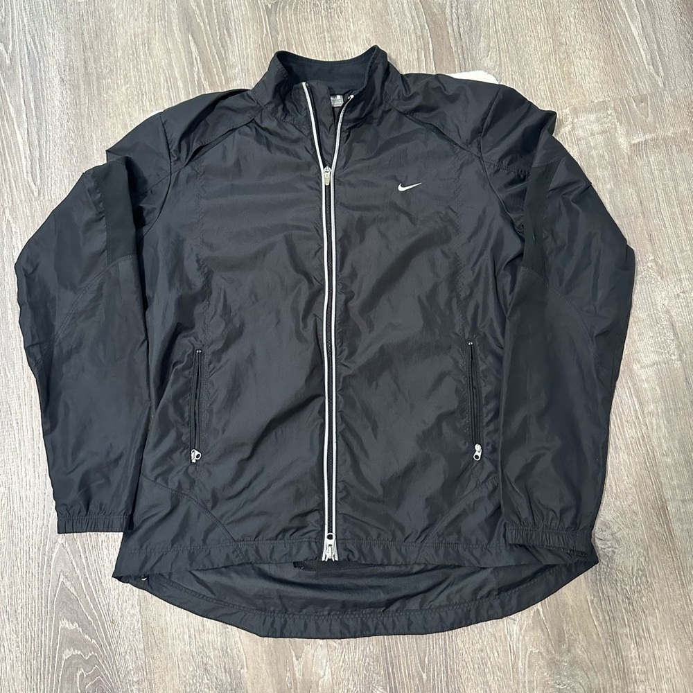 Nike Womens Y2K Girls Zipper Windbreaker Jacket Black Size XL (16-18)